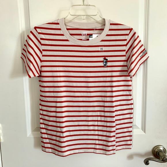 Uniqlo x Disney Minnie Mouse Embroidered Striped T-shirt in Red/Cream - Picture 2 of 9